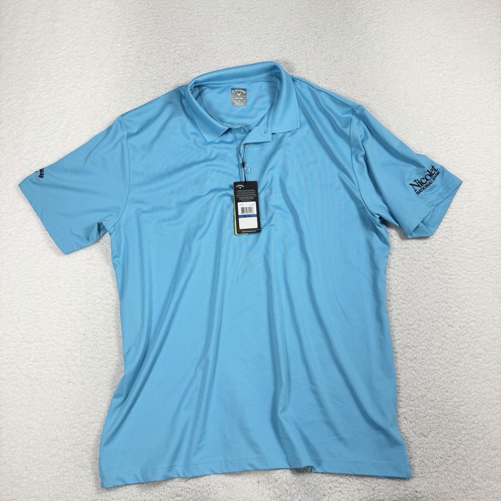 Callaway Mens XL Cooling UPF 50 Opti-Dri Polo Blue Nicolet National Bank NWT